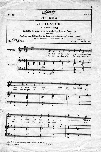 Music and Lyrics of the Song Jubilation page 1, 1911